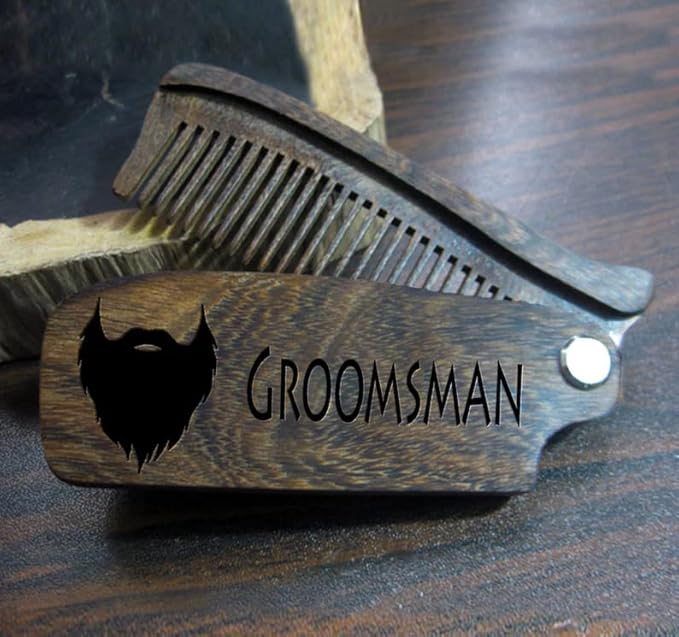 Personalized Beard Comb for Men, Laser Engraved Wooden Folding Hair Comb, Custom Folding Pocket Comb for Moustache Beard & Hair, Premium Handcrafted Wood (Green Sandal)