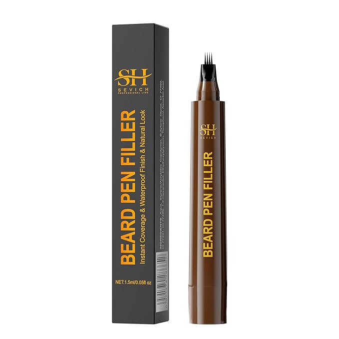 Sevich Beard Pen Filler for Men,Instant Beard Dye for Men,48h Waterproof & Sweatproof, 4-Prong Tip for Seamless Application, Enhances All Beard Types with Fuller, Dark Brown