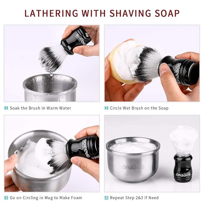 Anbbas Synthetic Badger Shaving Brush with Black Holder Stand,Resin Handle Foam Brush 2in1 Set for Men Wet Shave