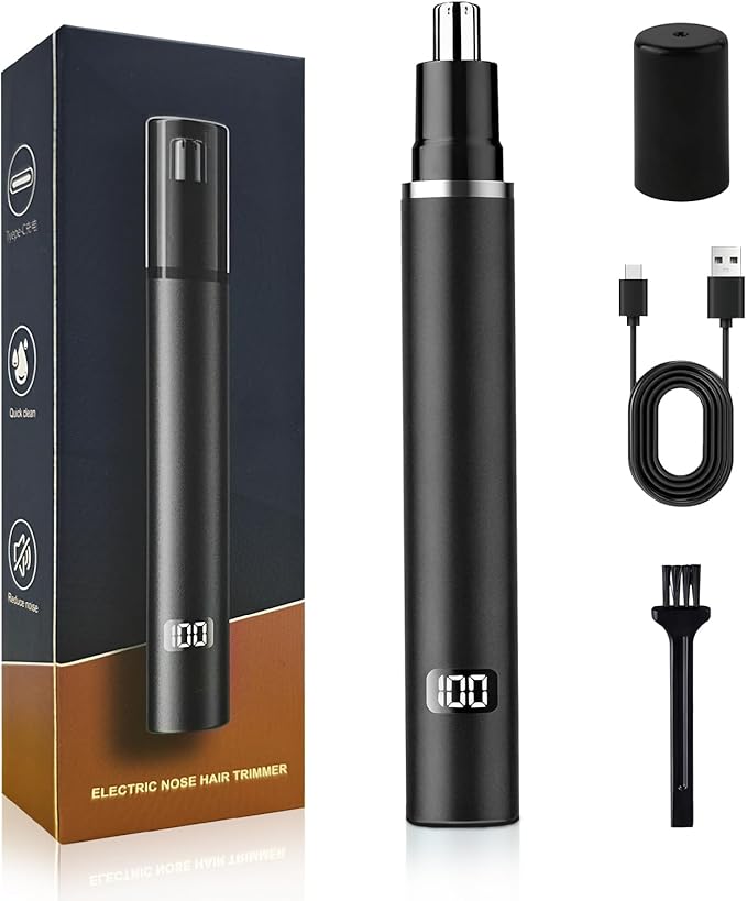 Nose Hair Trimmer, Rechargeable Cordless Painless Ear Eyebrow Trimming Tool Dual Edge Blades Razor Easy Cleansing with LED Light for Man Woman, IPX7 Waterproof, for Nose, Ear, Eyebrows