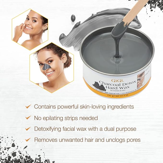 GiGi Charcoal Detox Facial Hard Wax for Delicate Skin - Deep Cleansing & Purifying Hair Removal Wax, 13 oz, 1 Pack