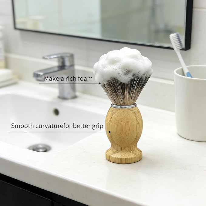 Shaving Brush Set, Pure Badger Shave Brush & Bamboo Bowl with 2 in1 Shaving Stand,Complete Men's Wet Shaving Kit, Eco-Friendly Bamboo Handle, Lathering Bowl & Razor Stand (Horizontal/Hanging)