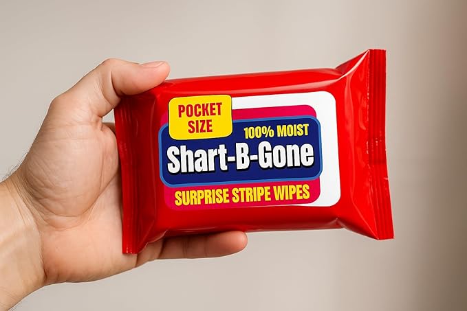 Shart Be Gone Surprise Stripe Wipes - Funny Moist Wipes for Teens and Adults - Travel Size Gag Gift for Teens - Fun Small Stocking Stuffers
