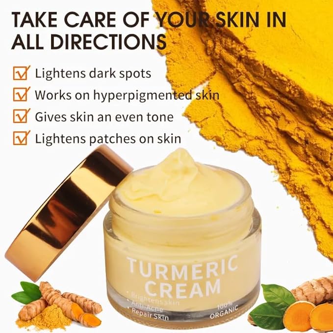 Organic Turmeric Cream, Brightening and Anti-Acne Facial Moisturizer, Skin Repair Treatment