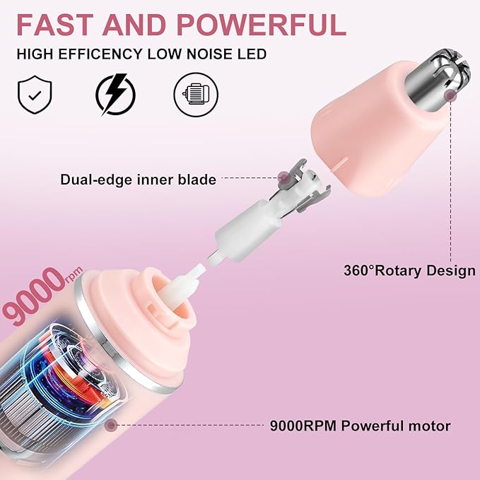 AREYZIN Nose Hair Trimmer for Women-2025 Professional Painless Eyebrow Trimmer and Nose Trimmer Facial Hair Removal Nasal Hair Clippers Professional, Easy to Clean, Dual-Edge Blade,Pink