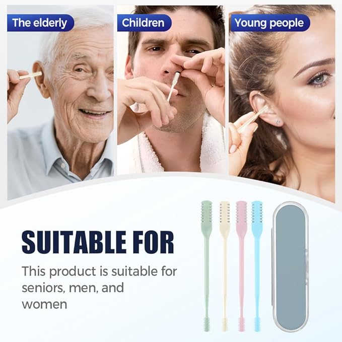 2-in-1 Nasal Hair Cutter, 2025 Upgrade 360° Rotating Nose Hair Trimmer with Double-Sided Blade & Ear Pick, Manual Nostril Hair Removal Tool for Men and Women, Soft Cleaning Brush (Green, 6PCS)