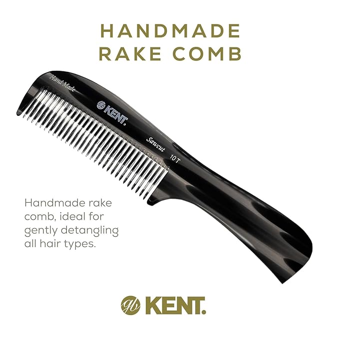 Kent 10T Black Graphite Large Detangler Comb, Wide Tooth Comb for Wet and Dry Curly Hair, Rake Combs for Women With Thick Hair, Saw-Cut and Hand Polished, Handmade in England