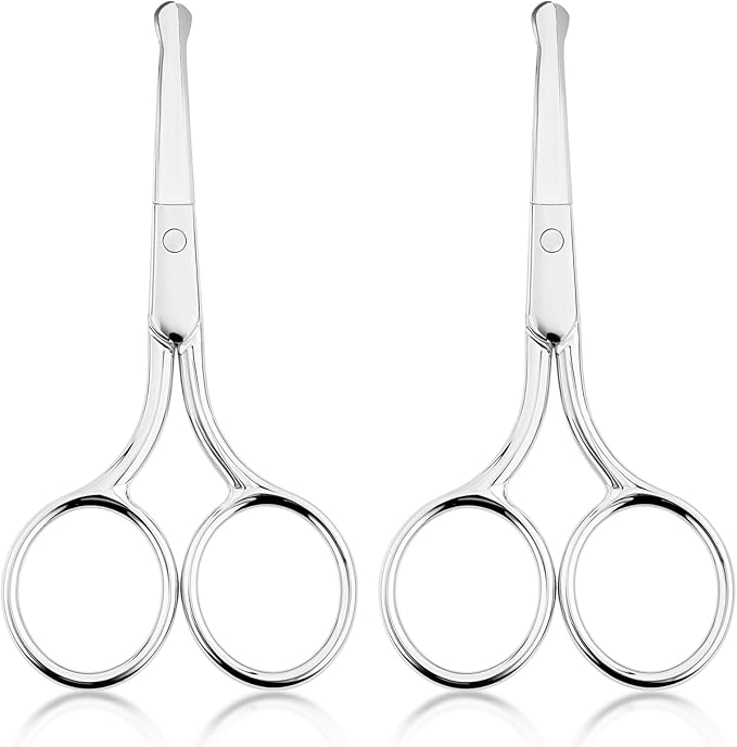 2 Pcs Nose Hair Scissors Round Tip Design Will Not Hurt the Nasal Cavity Professional Stainless Steel Small Eyebrow Scissors for Men Women Hair Eyelashes Nose Eyebrow Trimming Mustache