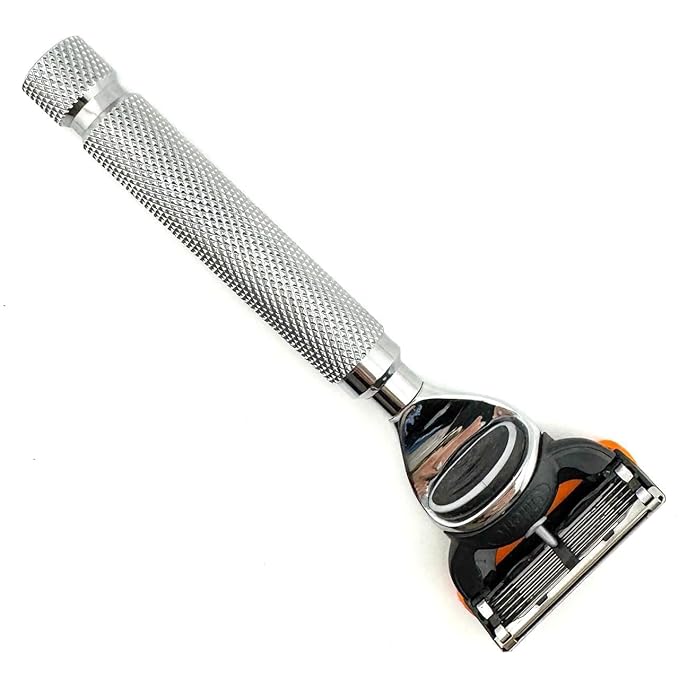 Parker 5-Blade Razor Handle Compatible with Gillette® Fusion® Cartridges – Weighted Metal Handle with Textured Grip for Smooth, Tug-Free Shaving | Luxury Men’s Gift | 1 Cartridge Included (CHROME)