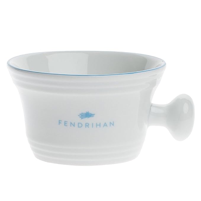 Fendrihan Porcelain Shaving Mug for Lathering, Hand-Painted Rim (Light Blue)