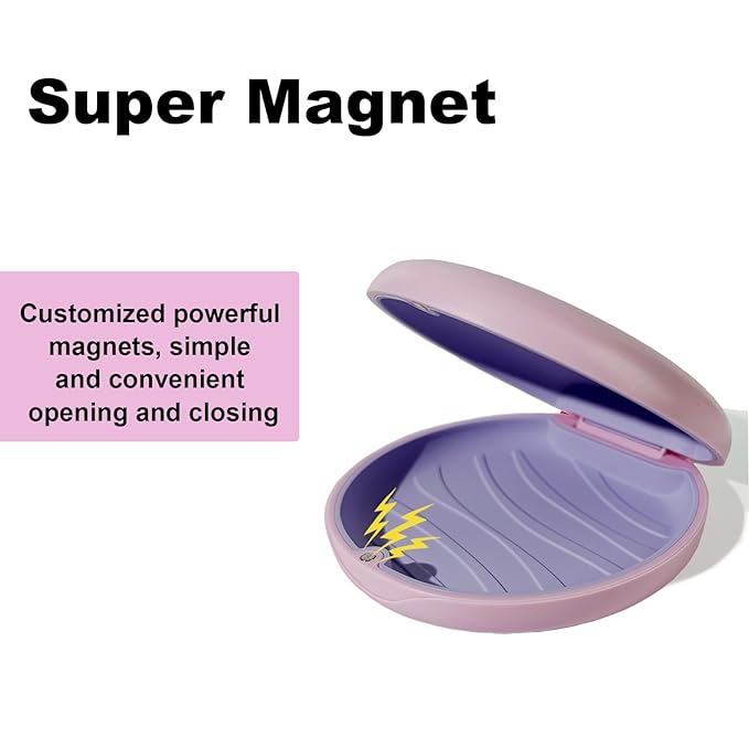 2PCS Retainer Case Compatible with Invisalign,Cute Slim Aligner Case,Customized Magnetic Closure Orthodontic Retainer Cases (2 Pack Pink + Purple Silicone)