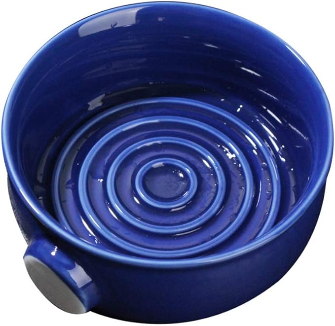 ZJchao Shaving SOAP Bowl HIGH Capacity Ceramic SOAP Cup Men Shaving Convex CONCAVE Spiral Groove Design Easy Foam ARC Closed Non Slip Handle Large (Blue)