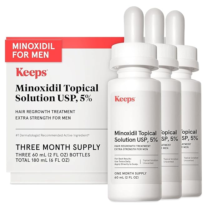 Keeps Extra Strength Minoxidil for Men - 5% Minoxidil Hair Growth Serum - Hair Loss & Regrowth Treatment for Thinning & Bald Spots - Clinically Proven Hair Growth Products - Unscented Topical Solution