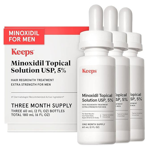 Keeps Extra Strength Minoxidil for Men - 5% Minoxidil Hair Growth Serum - Hair Loss & Regrowth Treatment for Thinning & Bald Spots - Clinically Proven Hair Growth Products - Unscented Topical Solution