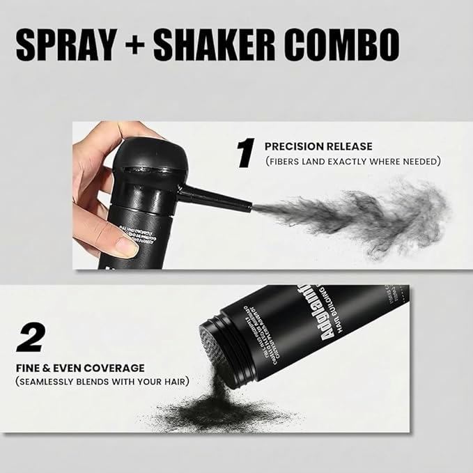 3-in-1 Hair Fiber Kit, 30g Building Fiber Powder + Silicone Pump Applicator + Fiber Hold Spray, Dual Application Options for Thinning Hair, Natural Fullness & Long-Lasting Volume, Dark Brown