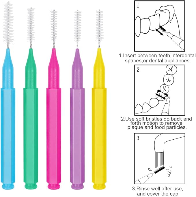 ewinever 100 Pieces Interdental Brush, Toothpicks Tooth Flossing Head Oral Dental Hygiene Brush, Braces Teeth Cleaner Dental Floss Stick Tooth Cleaning Tool