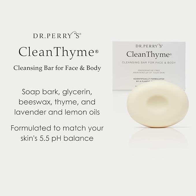 Dr. Perry's CleanThyme Cleansing Bar for Face and Body, All Natural, Cruelty Free, 4.6 Oz