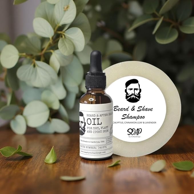 Beard/After shave oil and Beard shampoo/Shaving cream. For sensitive, flaky, itchy and dry skin. Also reduce redness after shaving.