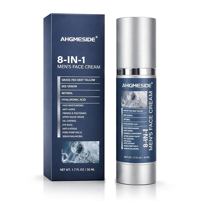 8-in-1 Face Cream for Men,Anti-Aging Daily Moisturizer with Hyaluronic Acid & Shea Butter,Helps Smooth Wrinkles & Reduce Puffiness, Lightweight Men's Formula, 1.7 oz