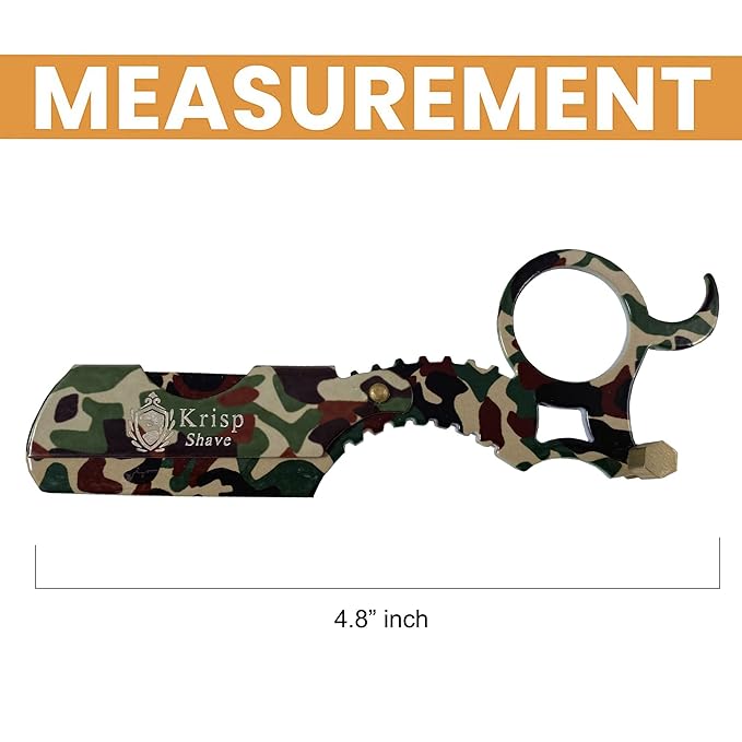 Straight Razor with 10 Shaving Blades Razors for Men - Professional Barber Straight Edge Razor for Close Shaving Cut Throat Shavette Men Beard Shave Manual Blade Holder By Krisp Beauty Green Camo