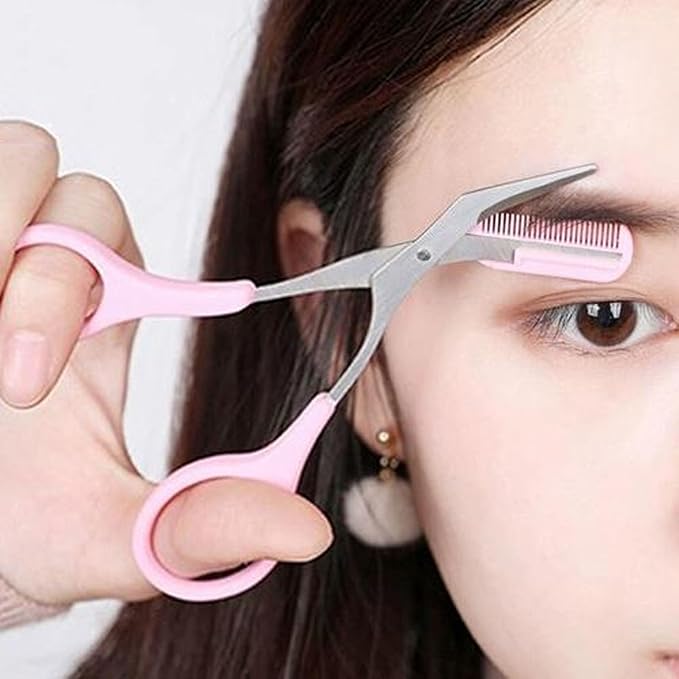 4PCS Eyebrow Trimmer Set, Eyebrow Trimmer Scissors with Comb, Curved Eye Brow Razor, Long Eyebrow Knife, Protable Razor, Waterproof Stainless Steel Facial Body Hair Removal Grooming