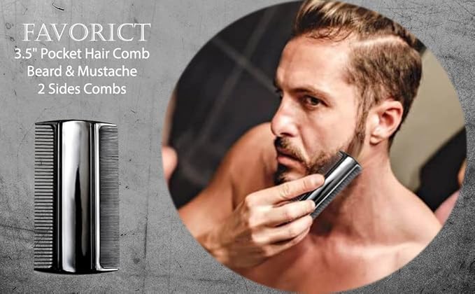 Favorict (3 Pack) 3.5" Pocket Hair Comb Beard & Mustache 2 Sides Combs for Men's Hair Beard Mustache and Sideburns (Black)