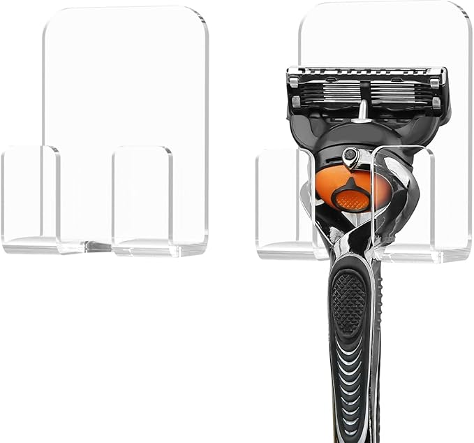 LUEXBOX 2 Pcs Acrylic Razor Holders for Shower Wall, Self Adhesive Waterproof Razor Rack for Bathroom, Compatible with Fusion 5 Proglide, Mach 3 Classic(Clear)