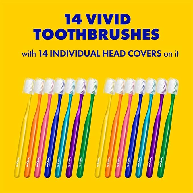 Way.V Extra Soft Toothbrush 7 Pack for Sensitive Gums and Teeth 3000 Ultra Gentle Bristles Brushes with Hygienic Head Covers Friendly Dentist Recommended BPA Free - Family Refill Green 14 Pack
