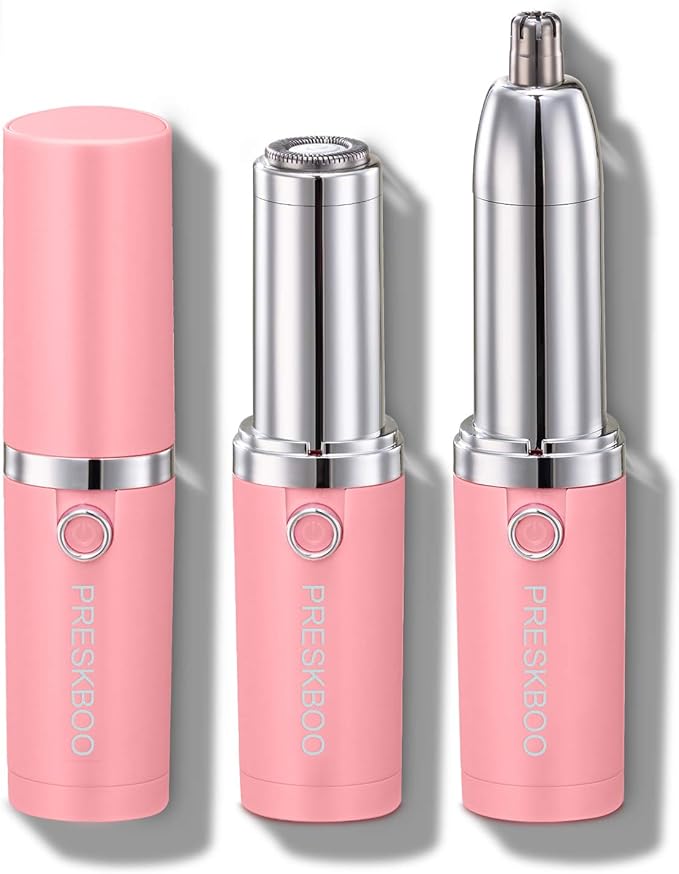 Nose Hair Trimmer for Women and Men,Facial Hair Removal,2 in 1 Facial Hair Remover,Electric Face Shaver Razor for Nose Ear Eyebrow Peach Fuzz Lips Chin,DermaplaningTool,Pink/UJH7