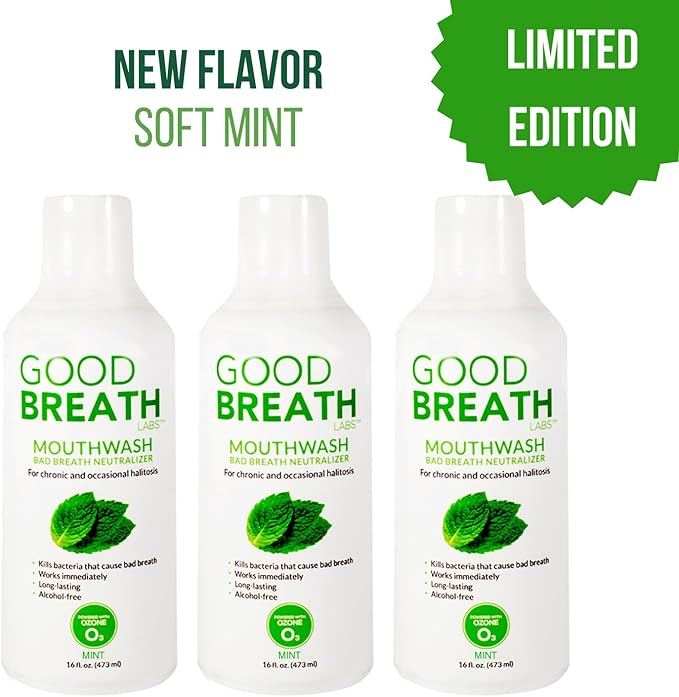 Goodbreath Mouthwash - Mint Mouth Rinse for Chronic Halitosis - New Ozone Technology Oral Rinse - Halitosis Treatment & Bad Breath Neutralizer - Mouthwash for Gum Diseases - Alcohol-Free | 3 Pack