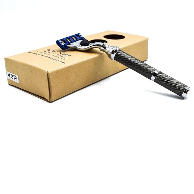 Parker 42M All-Metal Triple Blade Razor in Graphite Gray - Compatbile with Gillete Mach 3 Cartridge Refills – Deluxe Brass-Frame, Textured Grip Handle for Triple Blade Shaving