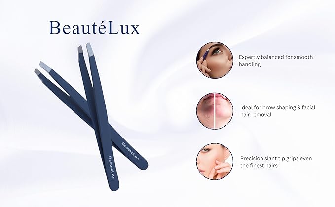 Slant Tip Eyebrow Tweezer for women & men – Stainless Steel Tweezers, Stocking Stuffer for women & men Facial Hair Removal tweezers for Chin hair, Ingrown Hair tweezer, Blue Travel tweezers with case