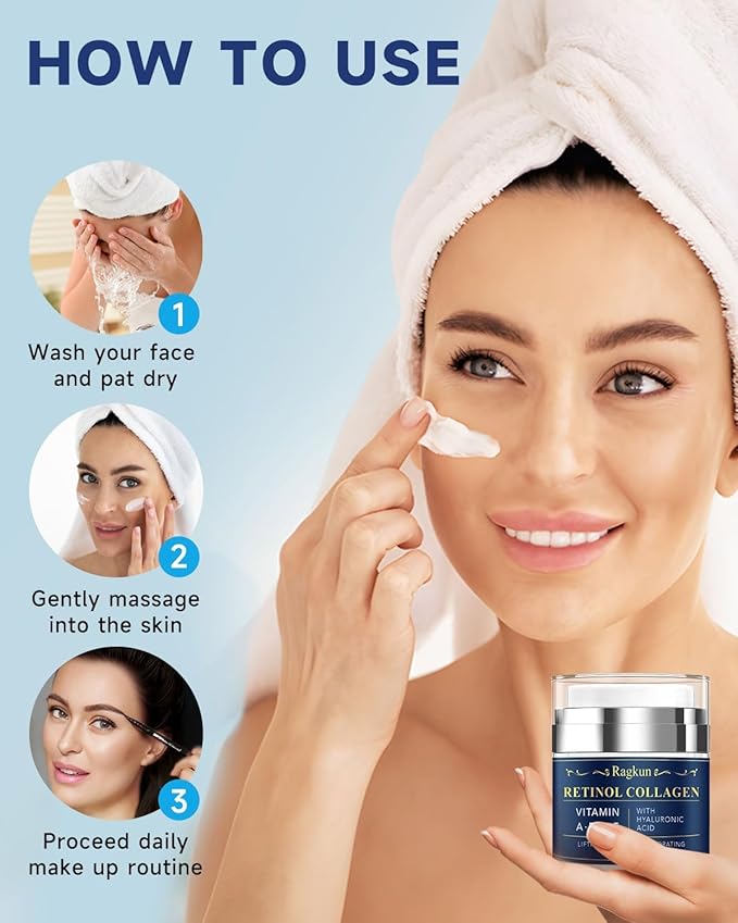 Retinol Cream for Face, Collagen Neck Creams for Tightening and Firming, Anti Aging Day & Night Facial Moisturizer for Women & Men, Instant Face Lift Wrinkle Cream 1.7 fl. oz with Turmeric Acid Pads