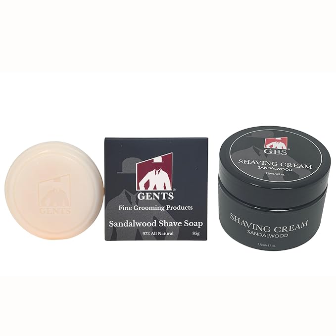GENTS Sandalwood Shaving Duo – Natural Shave Soap & Rich Sandalwood Shaving Cream | Classic Wet Shave Bundle for Men