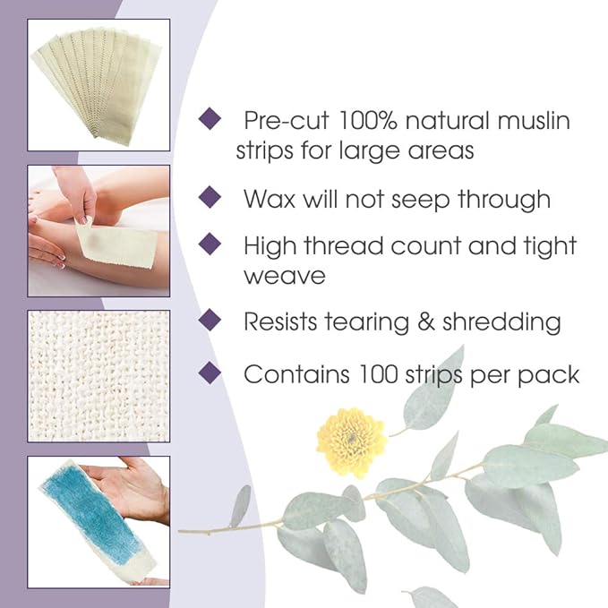 Satin Smooth Large Muslin Epilating Strips for Hair Removal, 100 ct x 2 packs
