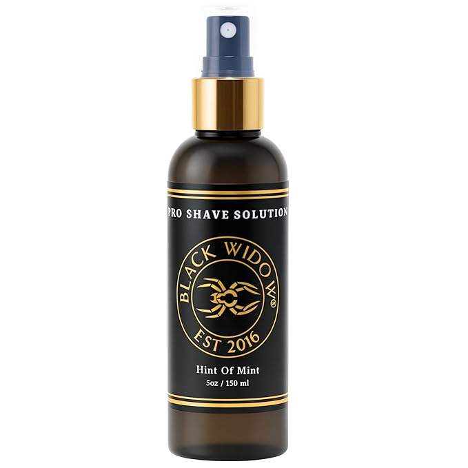 Black Widow Pro Shave Solution – No-Mess Shave Spray Lotion with Hint of Mint, Hydrating Slick Shaving Lotion for Men & Women, Reduces Razor Burn & Skin Irritation for Smooth, Comfortable Shaves