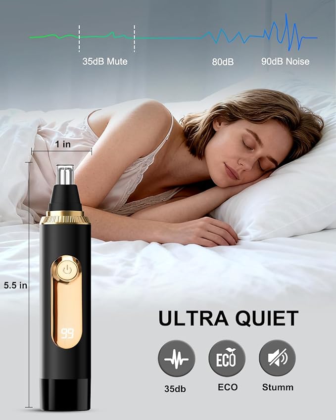 Nose Hair Trimmer for Men and Women,2025 Professional Painless IPX7 Waterproof Eyebrow & Facial Hair Trimmer,USB Rechargeable with LED Display Dual-Edge Blades for Smoother Cutting,BlackGold