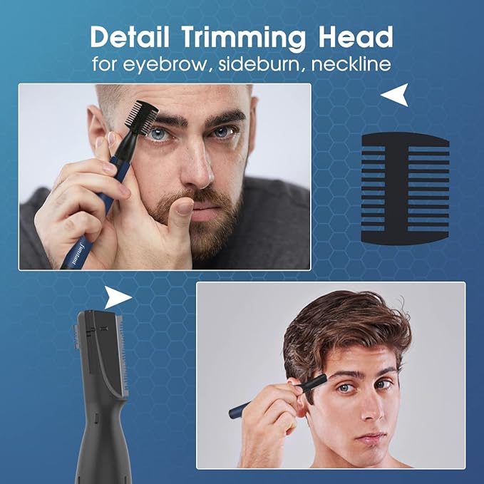 Upgraded Eyebrow Trimmer for Men, Precision Detailer Battery-Operated Eyebrow Razor and Shaper, Electric Facial Hair Trimmer with Comb, Dual-Blade Grooming Tool, No Pulling Sensation
