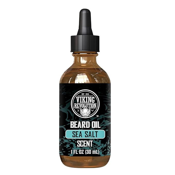 Viking Revolution Sea Salt Beard Oil for Men - Natural Mens Beard Oil with Argan Oil and Jojoba Oil - Beard Softener, Strengthens and Moisturizes - Beard Conditioner for Men (Sea Salt, 1 Pack)
