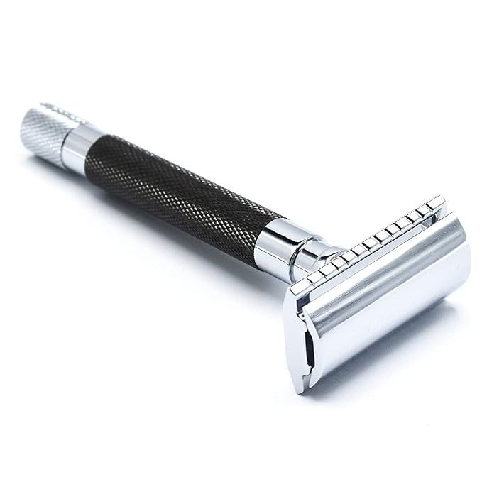 Parker 56R Heavyweight Double Edge Safety Razor with 5 Parker Premium Platinum Stainless Steel Razor Blades – Classic 3 Piece Design (Graphite)