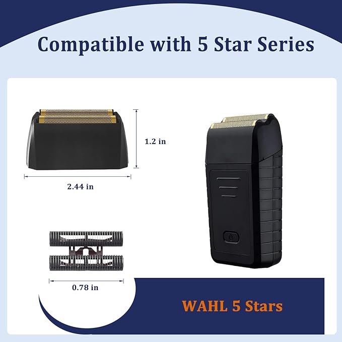 4-Pack Professional Replacement Foil & Cutter Bar for Wahl Shaver – Compatible with 7031-100 & 7043-100 Models, Super Close Shave, Black (5 Star Series Finale)