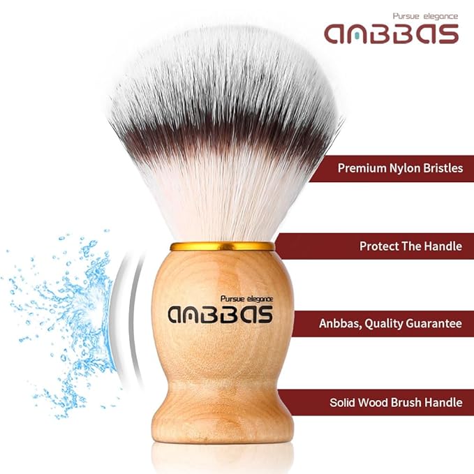 Anbbas 5IN1 Shaving Brush Set,Nylon Bristles Wood Handle and Stainless Steel Soap Bowl,ABS Wall Mounted Shaving Holders for Brush and Bowl with 3.5 oz Shaving Soap Refill