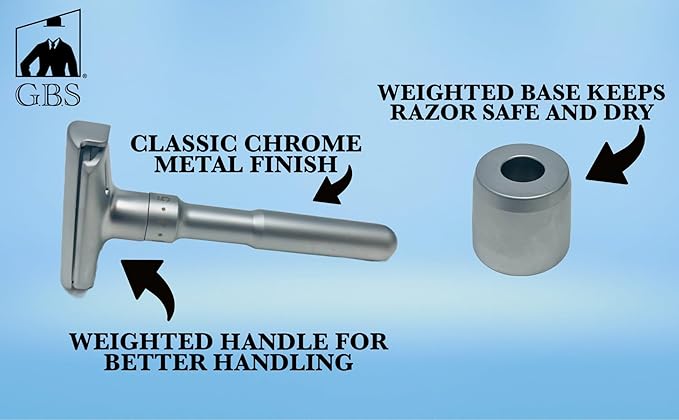 G.B.S Chrome Adjustable Men's Double Edge Safety Razor with Blades, Stand and 10 G.B.S Platinum Blade Refills