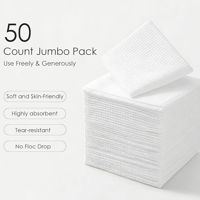 Disposable Face Towels XL, 10"x12" Ultra Soft & Thick Dry Wipes, Makeup Remover & Facial Cleansing Towels for Sensitive Skin, 50 Count, 1 Pack