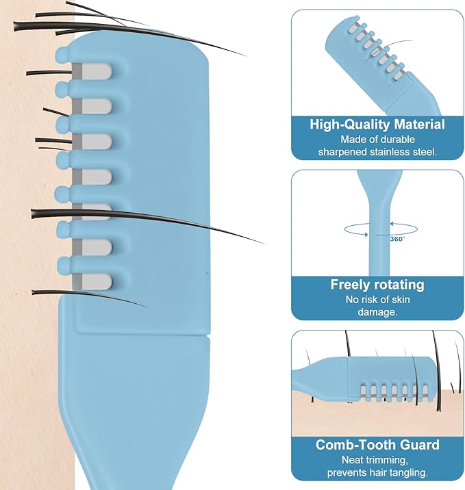 5PCS 2-in-1 Nasal Hair Cutter, Manual Nose Hair Trimmer Cutter with Ear Pick for Women & Men 360°Rotating Nose Hair Remover Grooming Tool Knife Razor Portable Nostril hair Trimmer Clipper (Sky Blue)