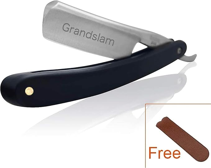Grandslam Straight Razor Shave Ready Handmade Sharpened, 420 Steel Straight Razor Blade, 2 Layers Long Leather Canvas Strop, Sharpening Stone,2 Side Grit 3000 Waterstone Knife Sharpener