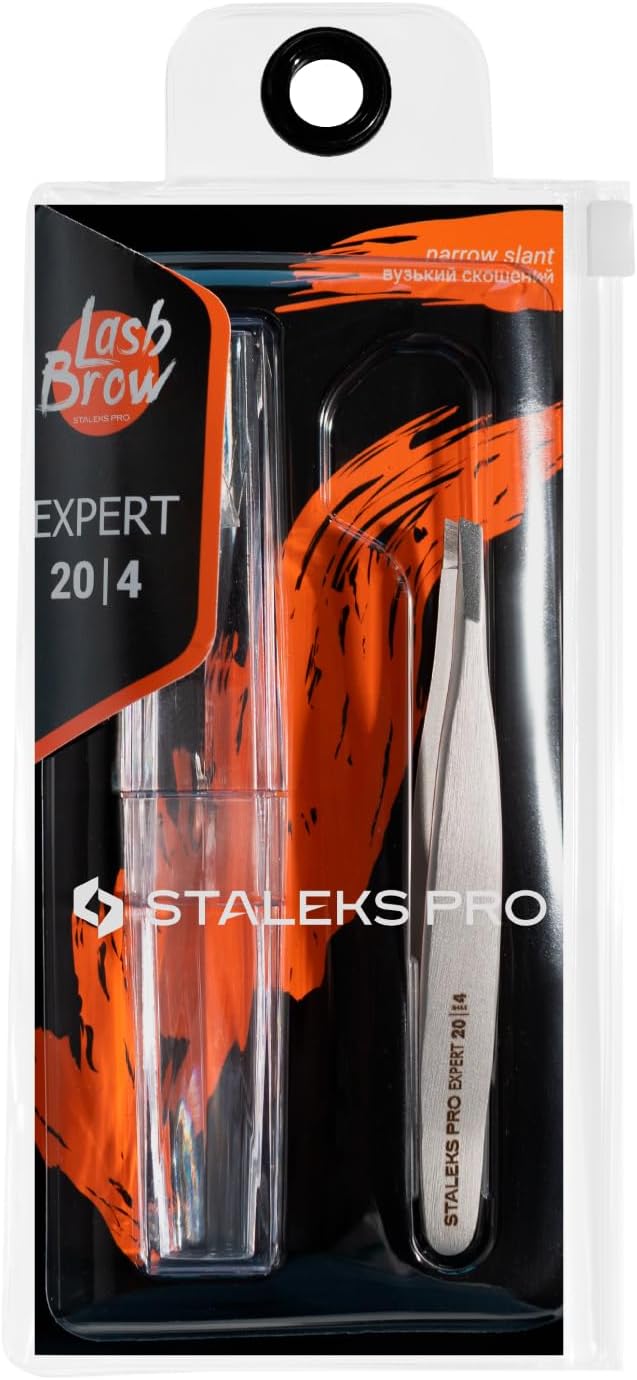 STALEKS PRO Expert 20 Type 4 Professional Eyebrow Tweezers – Narrow Beveled Stainless Steel for Fine Brows & Soft Stroke Hair Removal