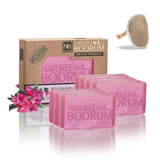 Bougainvillea Pink Organic Soap Bar for Women, Pack of 7 Glycerin Soap Bars - Antioxidant-Rich Skin Elasticity & Hydration Bar with Hyaluronic Acid - Natural & Vegan Spa Gift, for All Skin Types