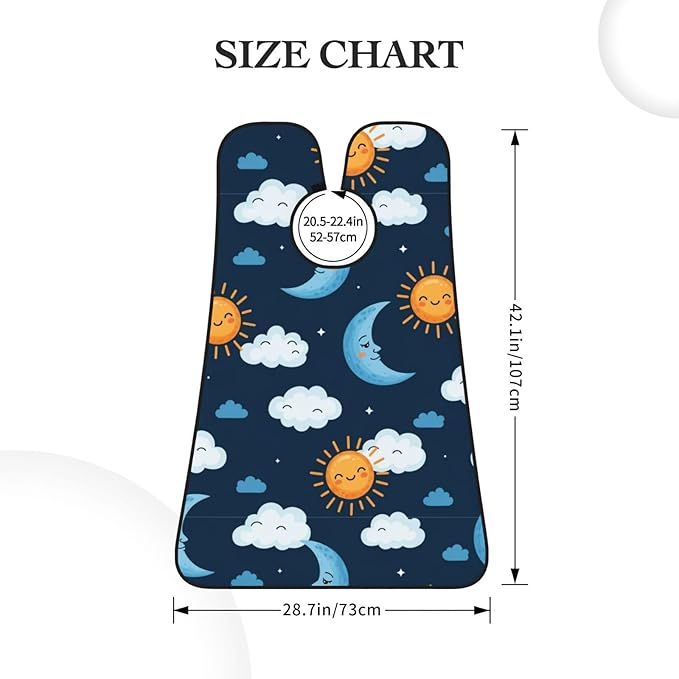 Adjustable Non-Stick Beard Apron, Hair Catcher Cape for Shaving Grooming, Waterproof with Suction Cups Men, Blue Sky Camo Boho Sun Moon Shave Bib