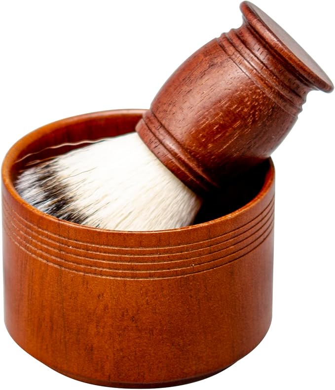 Shaving Brush Set Synthetic Hair Shaving Brush with Solid Wood Handle and Wooden Shaving Soap Bowl for Men Easy to Lather Fits Wet Shaving 30mm Knots